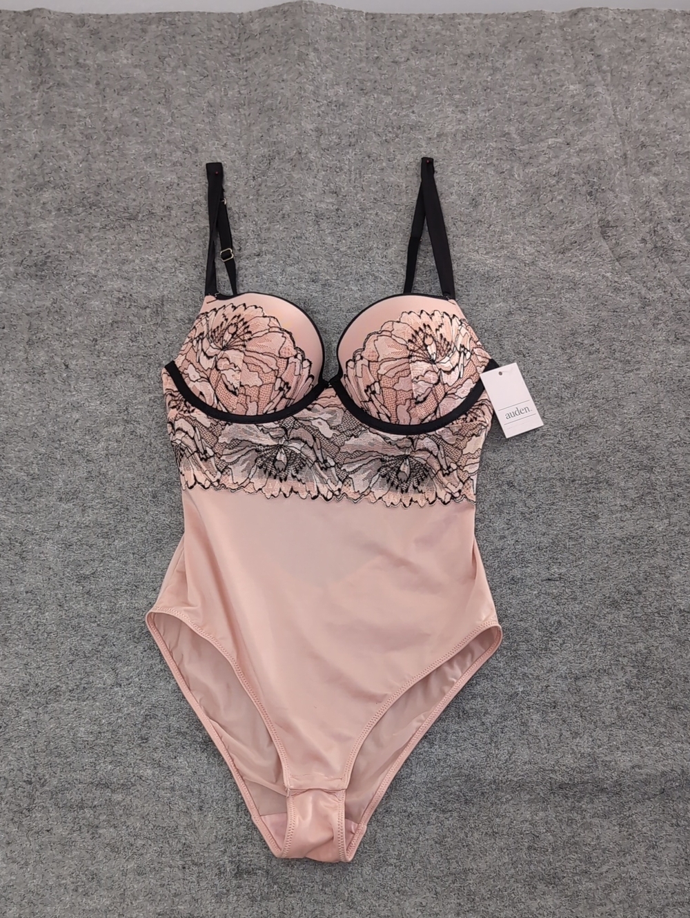 Auden Pink Bodysuit with Black Lace Trim